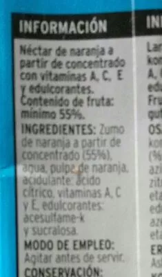 List of product ingredients Sannia - Néctar de naranja Eroski 