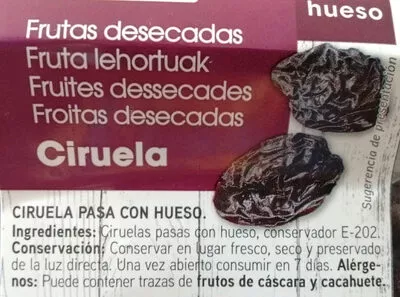 List of product ingredients Frutas desecadas ciruela Eroski 320 g
