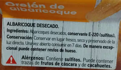 Liste des ingrédients du produit Orejón de albaricoque Eroski 270 g