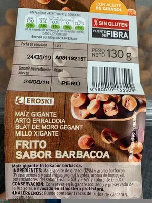 Lista de ingredientes del producto Maíz gigante frito barbacoa Eroski 