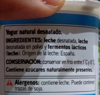 List of product ingredients Yogur natural básico Eroski 