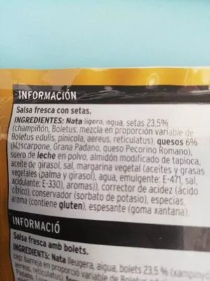 List of product ingredients Salsa fresca setas Eroski 