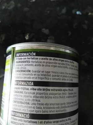Lista de ingredientes del producto Fritada - Sofrito de hortalizas Eroski 
