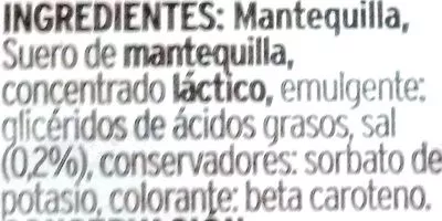 Lista de ingredientes del producto Mantequilla Eroski 250 g
