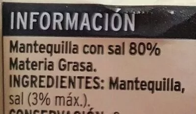 Lista de ingredientes del producto Mantequilla con sal Eroski 250 g