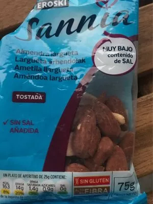 Lista de ingredientes del producto Sannia - Almendra largueta tostada Eroski 