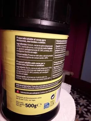List of product ingredients Soluble al cacao Eroski 500 g