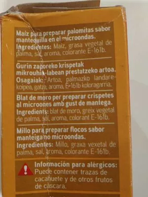 Lista de ingredientes del producto Pop corn sabor Eroski 3 x 100 g