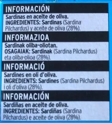 Lista de ingredientes del producto Sardinas enlatadas Eroski 