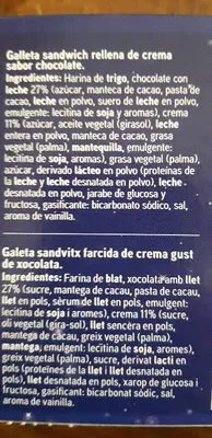 List of product ingredients Tartaletas de crema y chocolate Eroski 