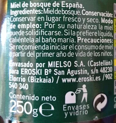 List of product ingredients Miel de bosque Eroski 