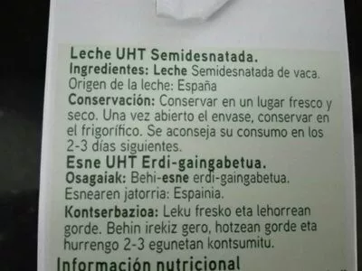 Lista de ingredientes del producto Leche semidesnatada Eroski 