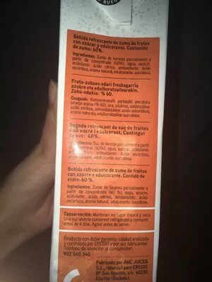 List of product ingredients Zumo de naranja Eroski 