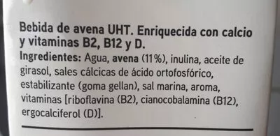 Lista de ingredientes del producto Bebida avena Eroski 1l