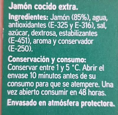 Liste des ingrédients du produit Jamón cocido a fuego lento Eroski 