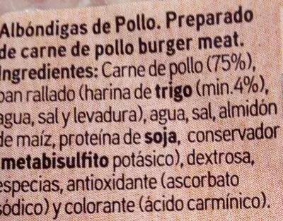 List of product ingredients Albóndiga de pollo Eroski 375 g