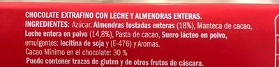 List of product ingredients Chocolate extrafino con leche y almendras Eliges 