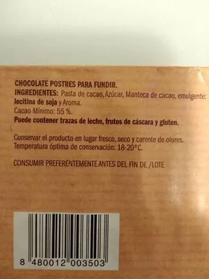Lista de ingredientes del producto Chocolate Postre eliges 200 g