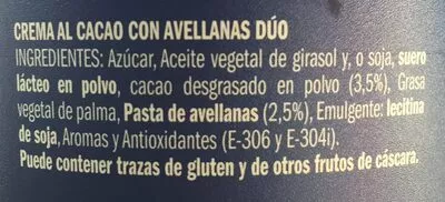 Lista de ingredientes del producto Crema Cacao 2C P. Ifa Eliges Eliges 