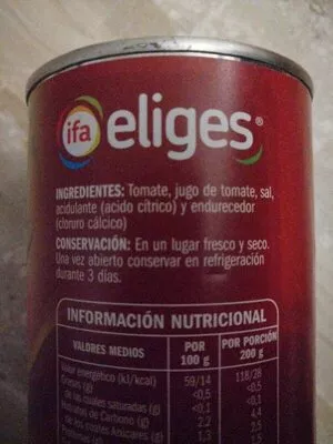 Lista de ingredientes del producto Tomate pelado triturado eliges 