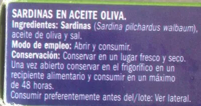 List of product ingredients Sardinillas en aceite de oliva eliges 