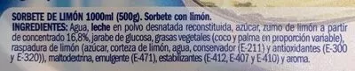 List of product ingredients Sorbete de Limón Eliges 1000 ml
