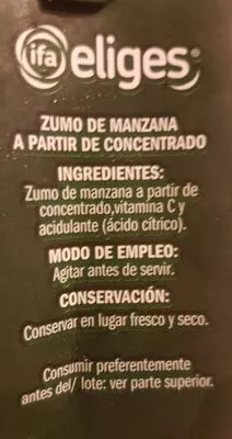 List of product ingredients Zumo 100% Manzana 200 ML P eliges 