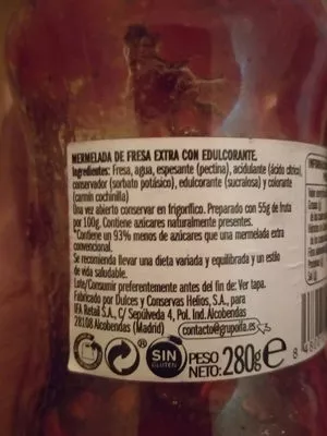 Lista de ingredientes del producto Marmelade de fraise Eliges 280g e