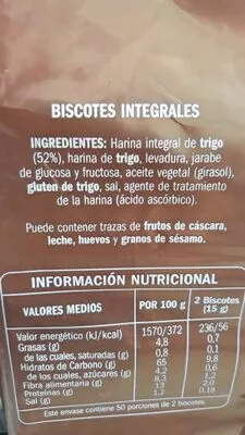 Lista de ingredientes del producto Biscotes Integrales Eliges 