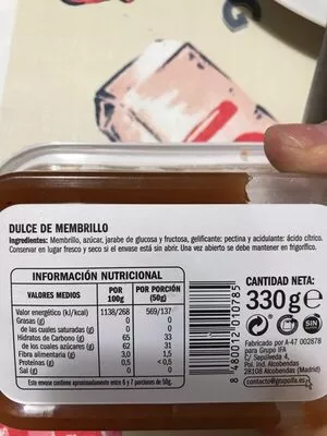 List of product ingredients Dulce de membrillo eliges 330 g
