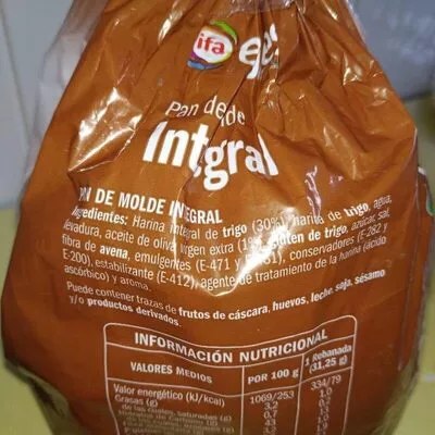 List of product ingredients Pan de molde integral Eliges 