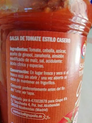 List of product ingredients Salsa Tomate Casero Eliges 