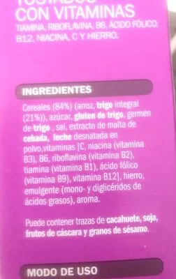 Lista de ingredientes del producto Copos de Arroz y Trigo Integral eliges 
