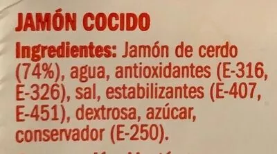Lista de ingredientes del producto Jamón cocido Eliges 