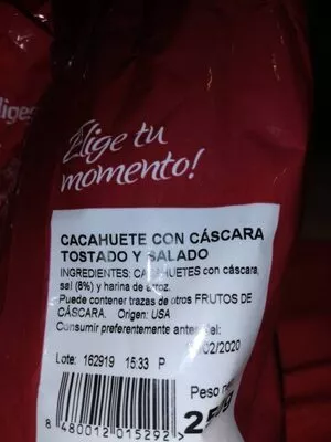 Liste des ingrédients du produit Cacahuete con cascara Eliges 