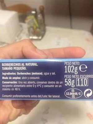 List of product ingredients Berberechos Eliges 102 g