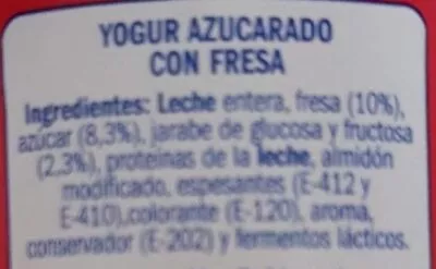 Lista de ingredientes del producto Yogur con trozos de fresa Eliges 