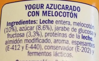 Lista de ingredientes del producto Yogur con trozos de melocotón Eliges 