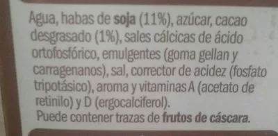 List of product ingredients Bebida de soja con chocolate Eliges 