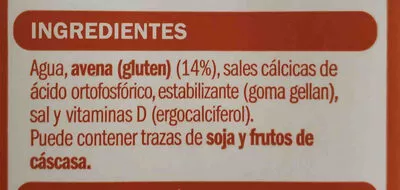 List of product ingredients Bebida de avena Eliges 