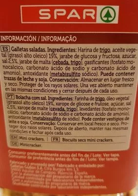 Lista de ingredientes del producto Galletas Saladas Spar 
