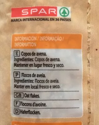 List of product ingredients Copos de Avena Spar 500 g