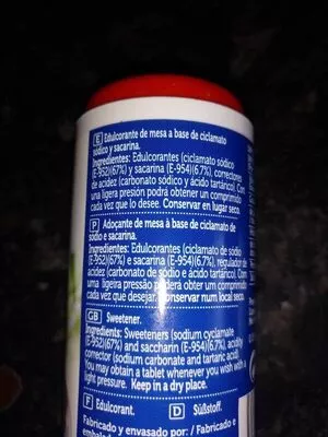 Lista de ingredientes del producto Edulcorante mesa Spar 39 g