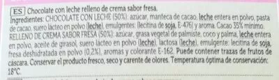 Liste des ingrédients du produit Chocolate con leche relleno sabor fresa Spar 100 g