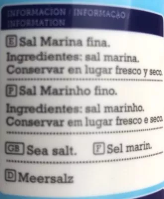 Lista de ingredientes del producto Sal Spar Marinho Mesa Spar 