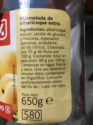 Lista de ingredientes del producto Mermelada de Albaricoque Extra Dia 650 g
