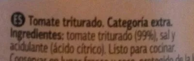 List of product ingredients Tomate Triturado Categoría Extra Día 390 g