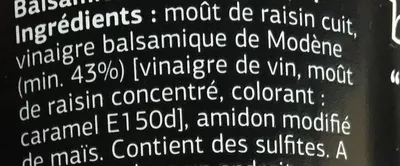Liste des ingrédients du produit Delicious - Crème à base de vinaigre balsamique de Modène Dia 250 ml