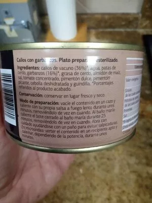 List of product ingredients Callos con garbanzos Dia 380 g
