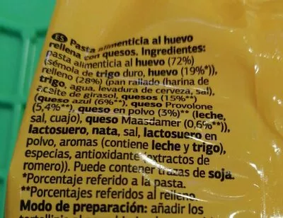 Liste des ingrédients du produit Tortellini Cuatro Quesos Dia 250 g